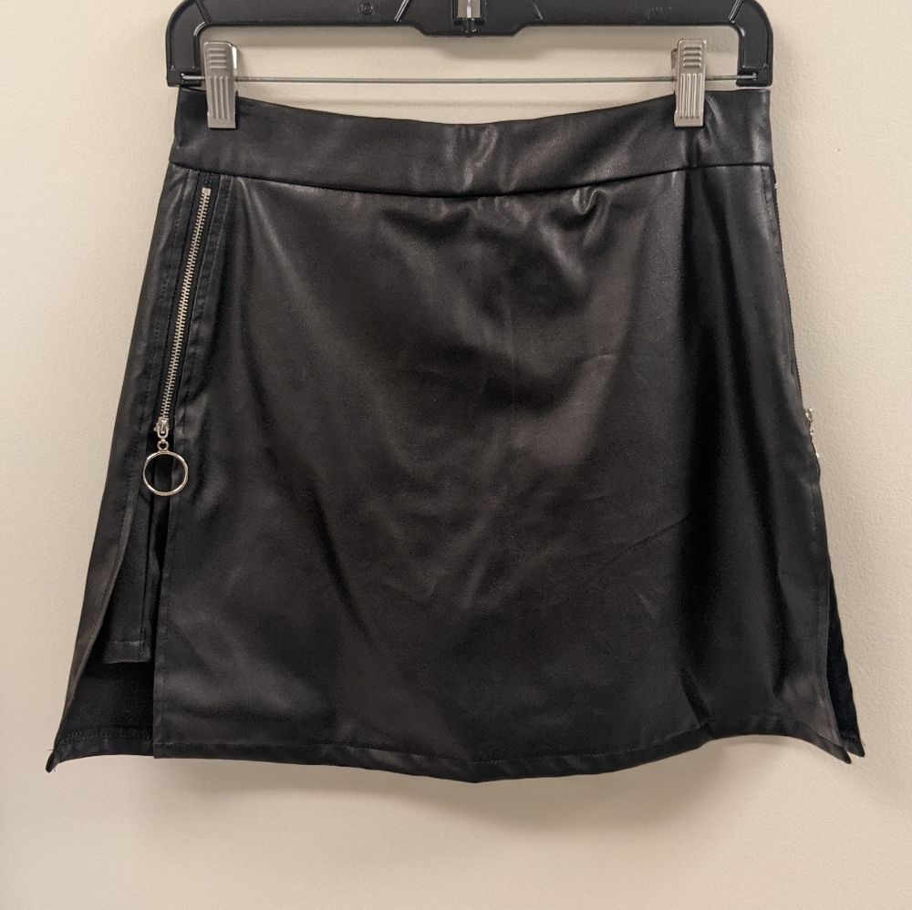 Black faux leather skater skirt